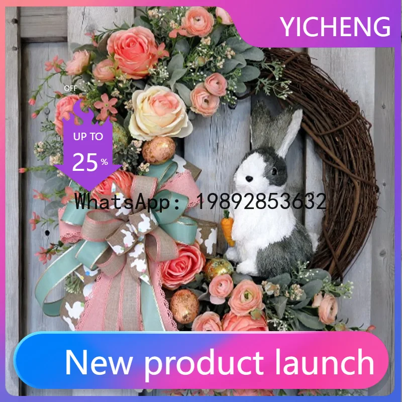 

ZZ Easter Decoration Rabbit Wreath Ribbon Wreath Family Plant Party Door Pendant