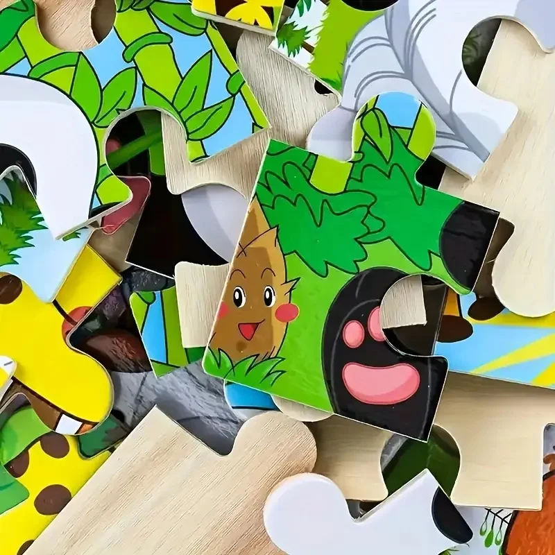 20 buah mainan Puzzle kayu 3d, kendaraan hewan kartun Jigsaw Puzzle Montessori untuk pesta ulang tahun anak-anak hadiah hadiah