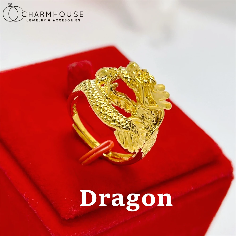 Dragon Finger Rings for Women Gold Color Stainless Steel Zodiac Ring Adjustable Vintage Jewelry Accessories Party Gifts