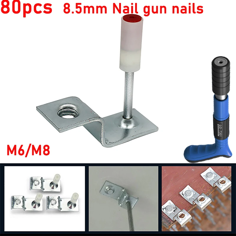 80Pcs M6/M8mm Nails Guns Rivet Tool Accessories for DIY Home Ceiling Water Pipe Multipurpose Mini Ceiling Nails Gun