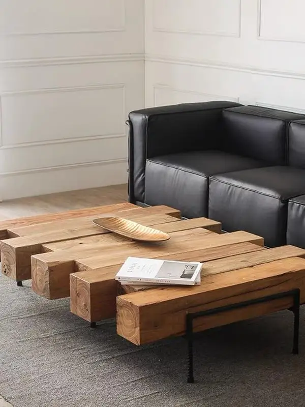 

Nordic solid wood old coffee table living room household small apartment log tea table retro tea negotiation tatami table