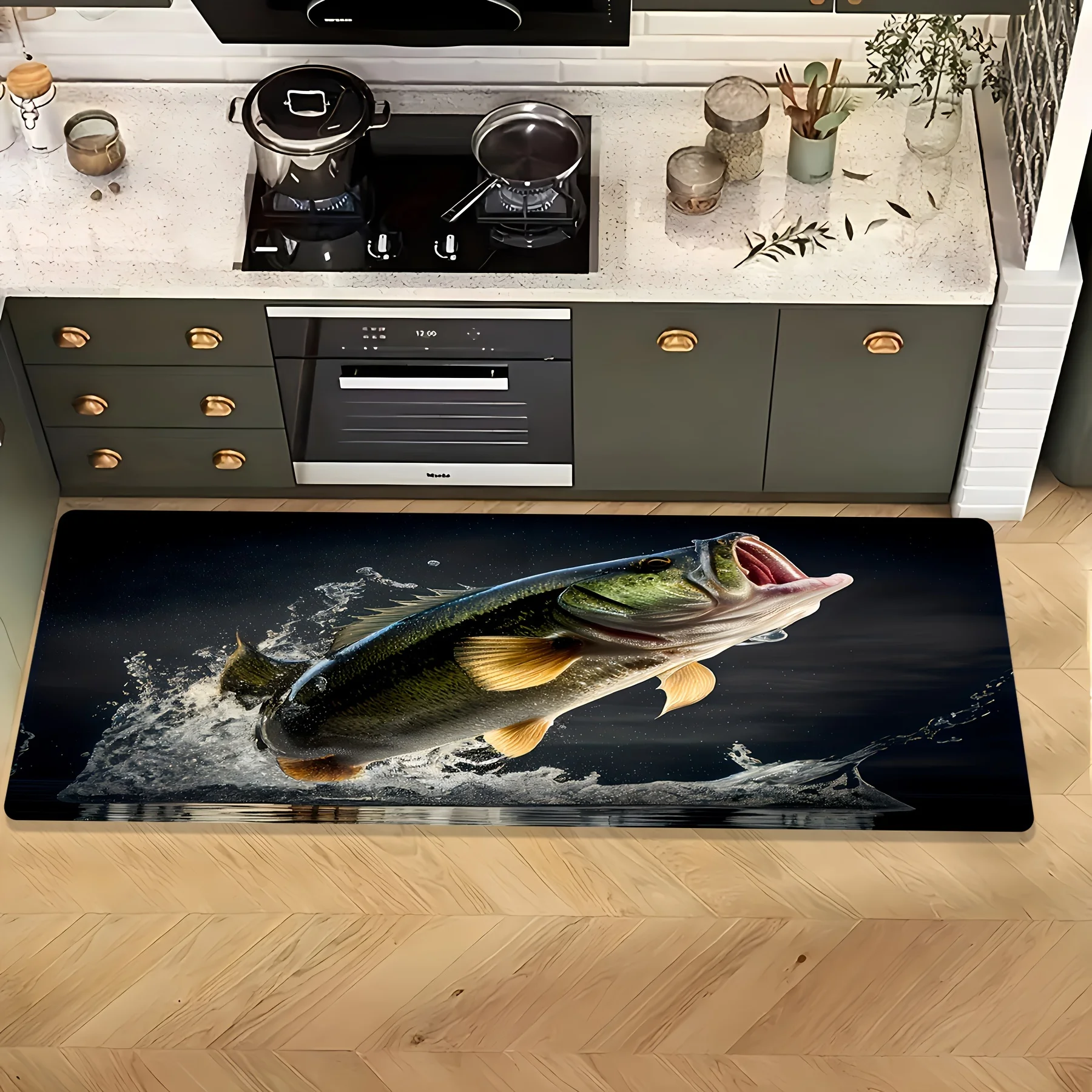 Luxury Flannel Area Rug - Non-Slip Machine Washable Fade-Resistant Big Mouth Bass Pattern Floor Mat for Living Room & Bedroom
