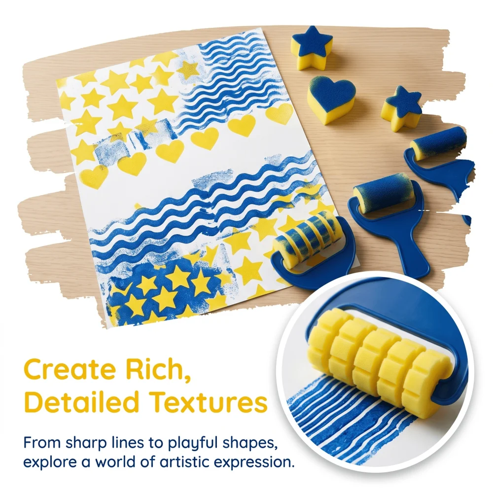 18Pcs Sponge Roller Stamp Set, Foam Painting Rollers with Patterns, DIY Art Craft Stamps for Card Making, Beginner & Teacher view 4