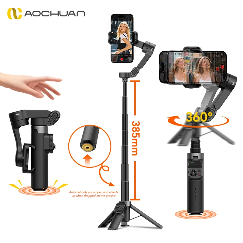 AOCHUAN Smart X3 360° Pan Rotation Gimbal Stabilizer For iPhone And Android Smartphone 3-Axis Stabilizer W/Built-in Extension Rod & One-Touch Open Tripod, Foldable Phone Gimbal for Vlogging, Travel view 7