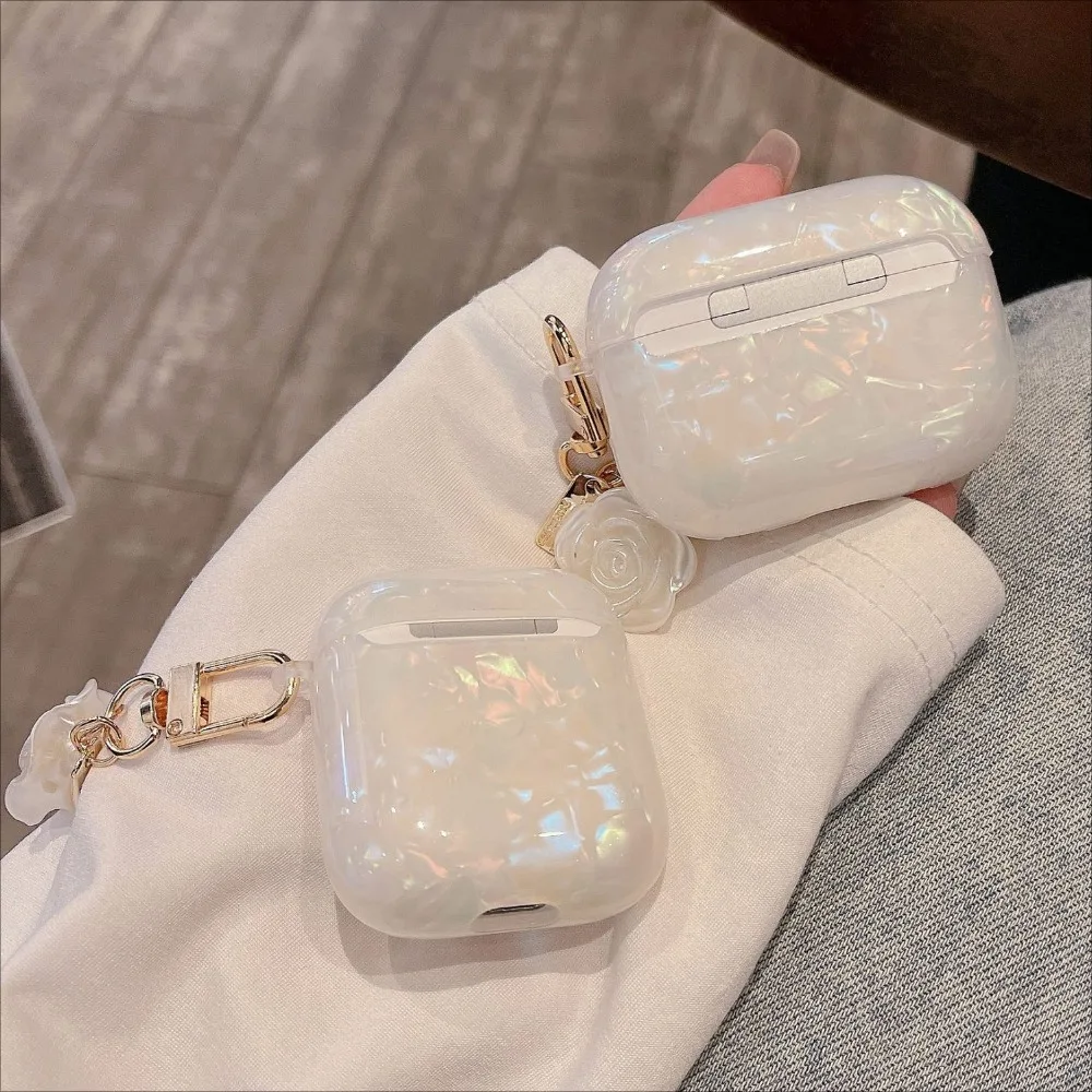 Dreamy Pearl Flower Shell Soft Case with Keychain For AirPods Pro 2 Wireless Earphone Accessories Headphone Box Cover