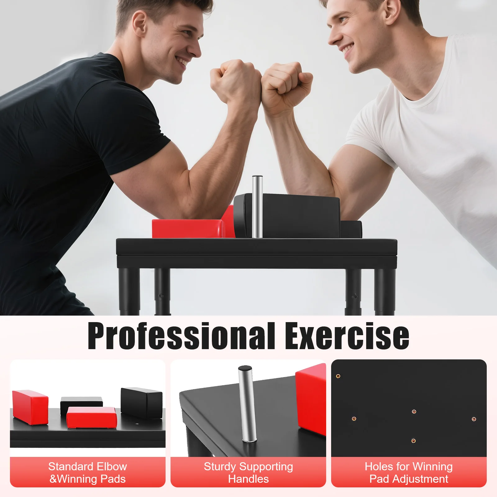 Image of Professioneller Armwrestling-Tisch, 1 Tonne statische Belastung, verstellbare Ellbogenschoner, Edelstahlrahmen, Armwrestling-Trainingsgerät für Fitness-Studio, Zuhause, Wettkampf