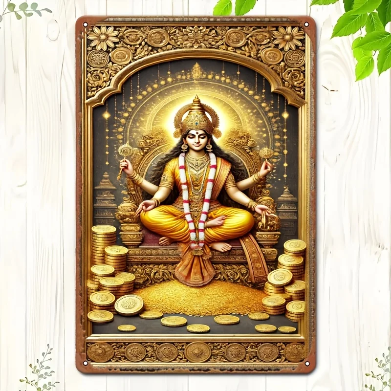 

Decorative Aluminum Plaque: Intricate Lakshmi Depiction in A Wealth - Filled Scene, Perfect for Interior Wall Decoration