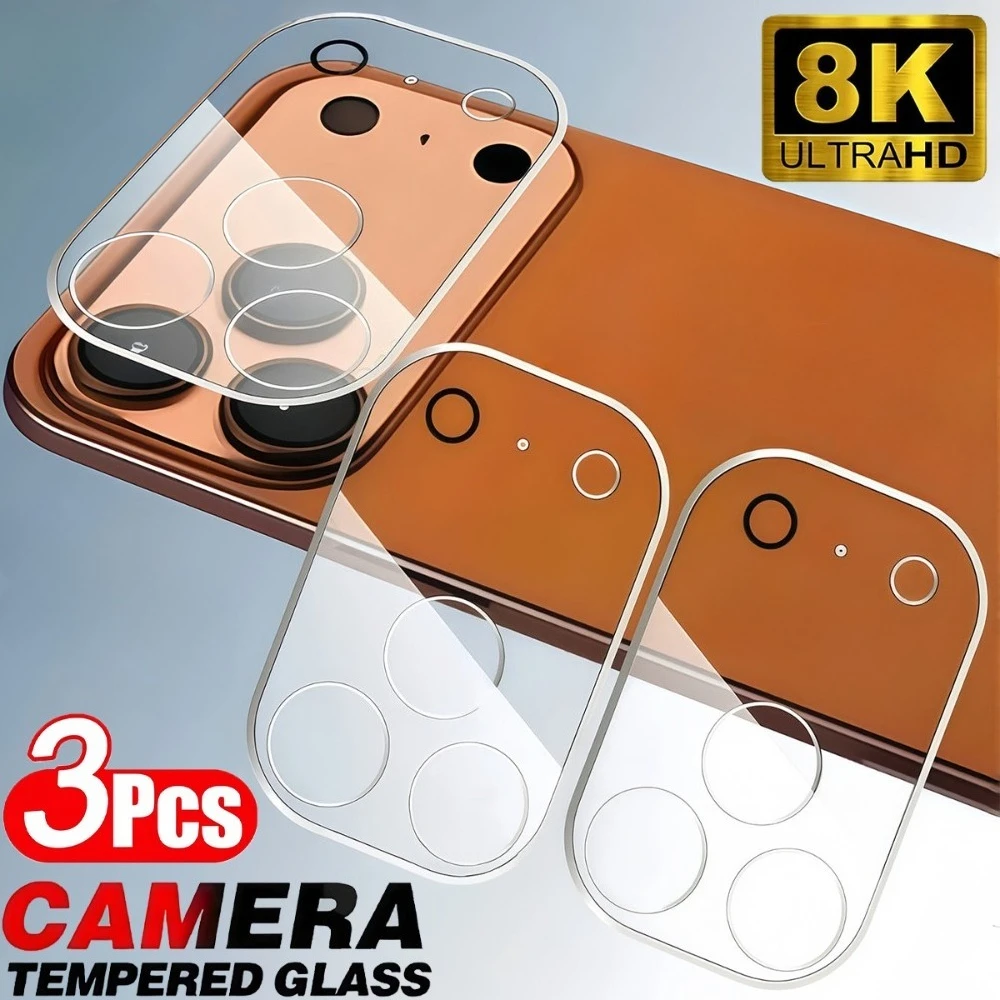 Kit com 3 Protetores de Lente de Câmera Ultra Transparentes para iPhone 17 16 15 14 Pro Max 13 12 11 Pro Air 16 15 Plus - Vidro de Proteção Anti-Risco