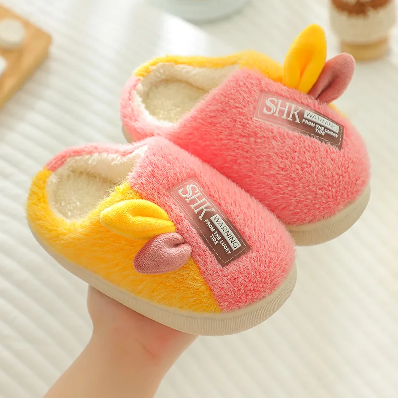 Boys' cotton slippers autumn winter girls' parent-child shoes indoor home plush anti slip cute cartoon children's woolen slipper