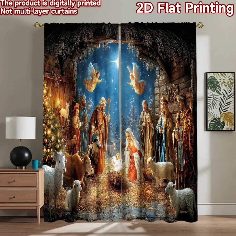 

1pc 2D flat Photography Backdrop Background cloth Christmas Nativity Scene 100% Polyester Festive Wall Decor Perfect for Holiday
