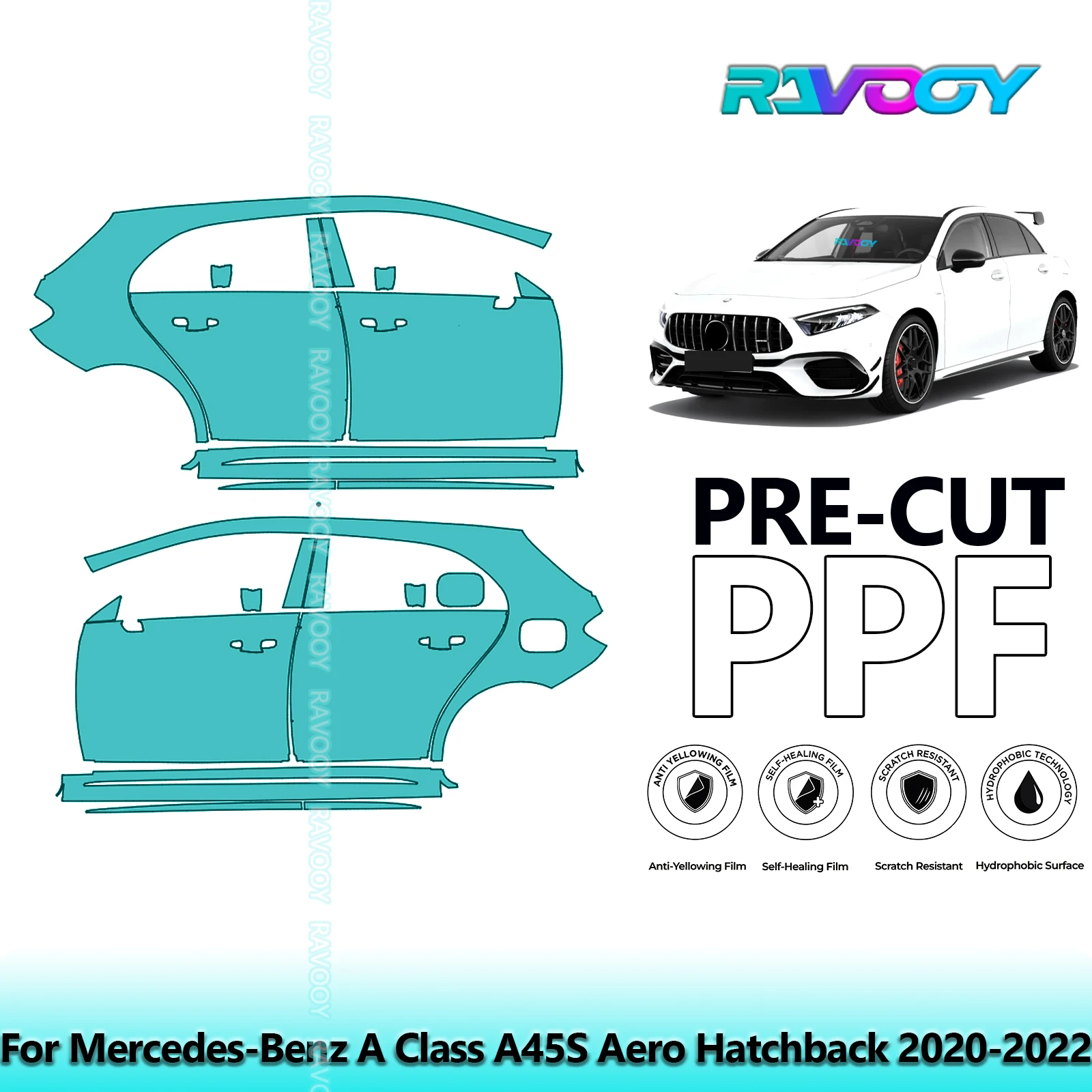 

For Mercedes-Benz A Class A45S Aero Hatchback 2020-2022 8.5mil Pre-Cut PPF Door & A/B Pillar Kit TPU Paint Protection Film Set