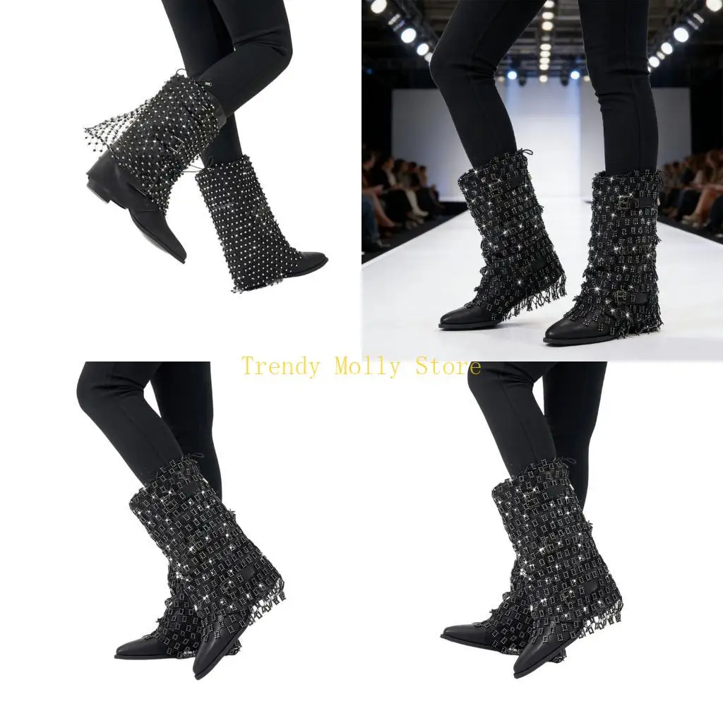 n5kb-スタイリッシュな穴あきアンクルブーツプロテクターは、女性と女の子のための輝くクリスタルを強調する機能的な脚アクセサリー