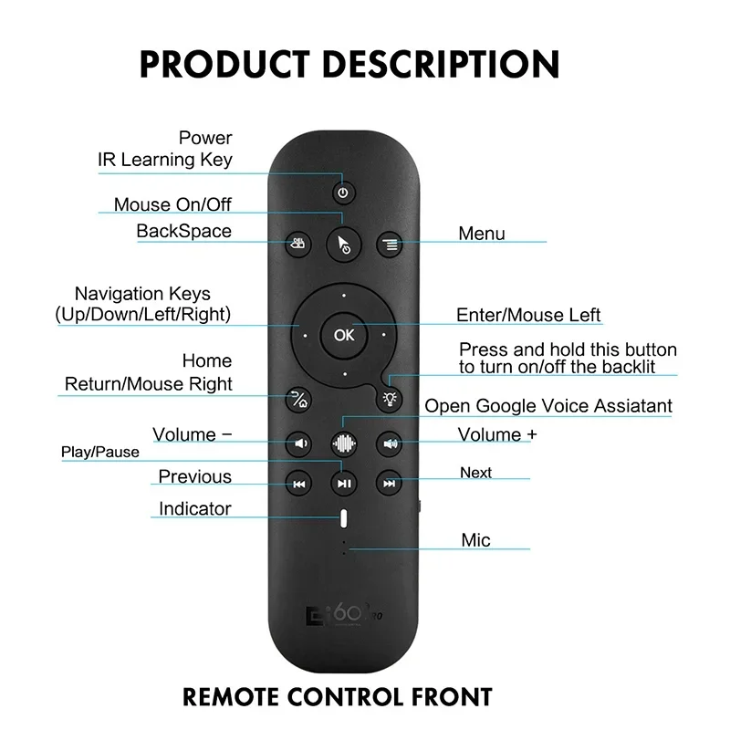 G60S Pro BT Wireless Voice Remote Control 2.4G BT5.0 Dual Mode Air Mouse IR Learning With Backlit Light For Android TV Box