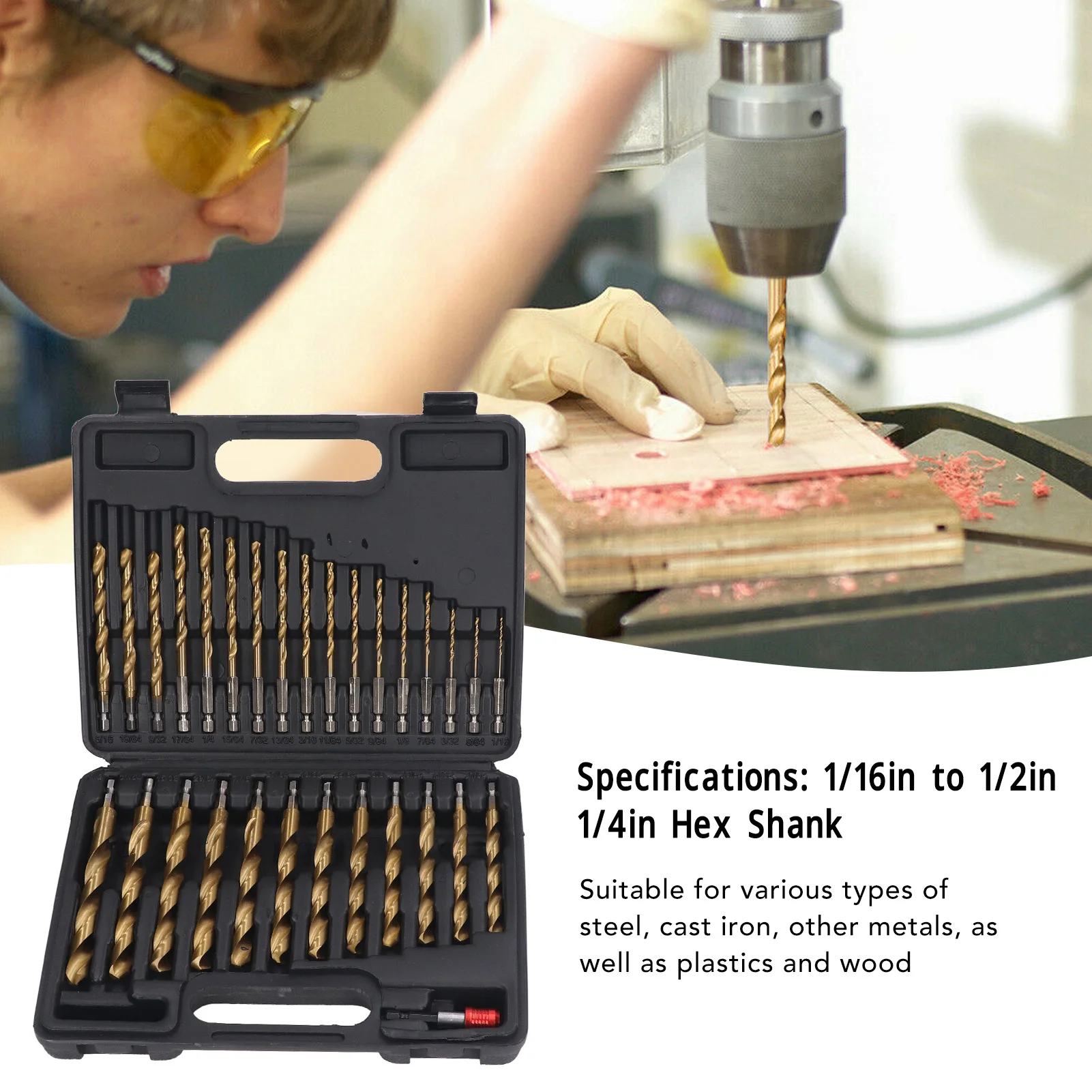 

Set Twist Drill Bit 1/4in Shank 1/16 To 1/2in High Speed Steel Twist Drill Bits with Extension Rod Storage Case Drill Bit