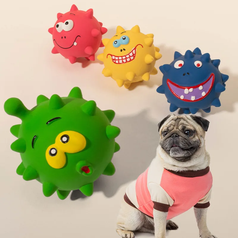 Niedlicher Cartoon-Hund mit großem Augen, Sound-Hundespielzeug, umweltfreundliches Latex, interaktiver Haustierspielzeugball, Spaß zur Linderung von Langeweile