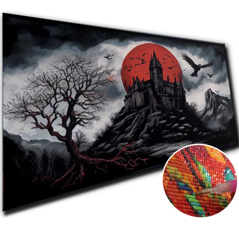 

Horror Art,Haunted Castle and Blood Moon DIY Diamond painting Kits New 2024 Handicraft Mosaic Diamond Embroidery For Home Decor