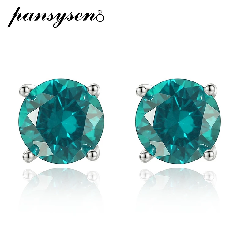 

PANSYSEN Vintage Silver 925 Jewelry 5MM 6MM Round Cut Emerald Ruby Gemstone Stud Earrings Wedding Engagement Fine Jewelry Gift