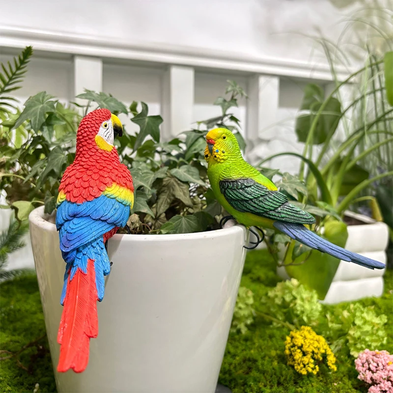 Escultura de Pássaro em Resina Realista, Ornamento de Pássaro Macaw Escarlate, Estátua de Papagaio à Prova d'Água para Decoração de Jardim Externo