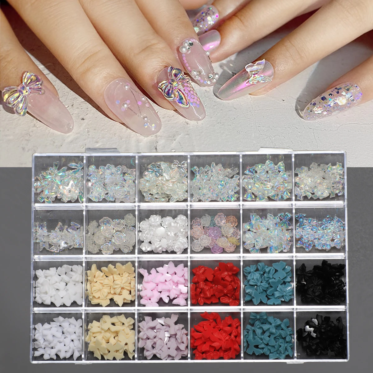 480pcs Mixed stereoscopic bow Camellia Nail Decoration Accessories Multi-style mix and match nail supplies Diamond jewelry