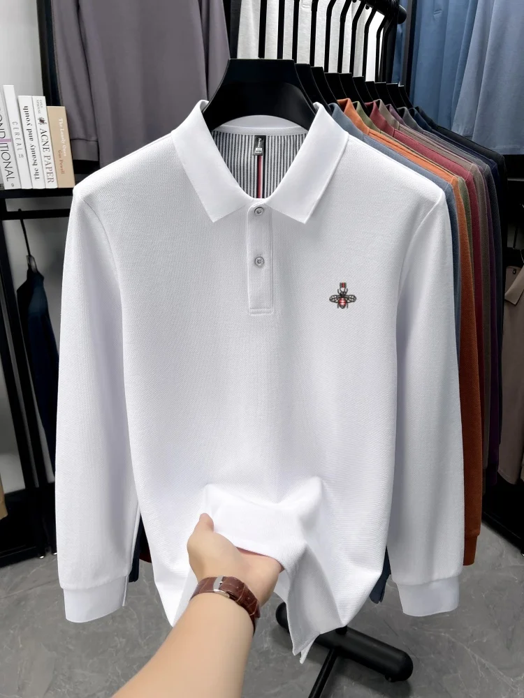 100% cotton long sleeve polo shirt autumn luxury fashion brand bee embroidery lapel T-shirt new casual comfortable men's wear