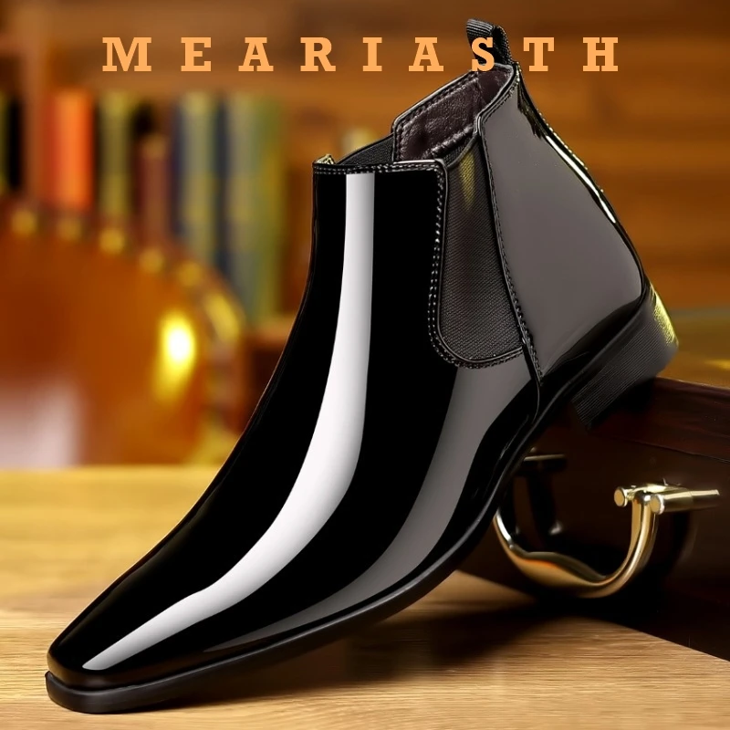 

New Chelsea Boots Men Shoes PU Brown Fashion Versatile Business Casual British Style Street Party Wear Classic Ankle Boots