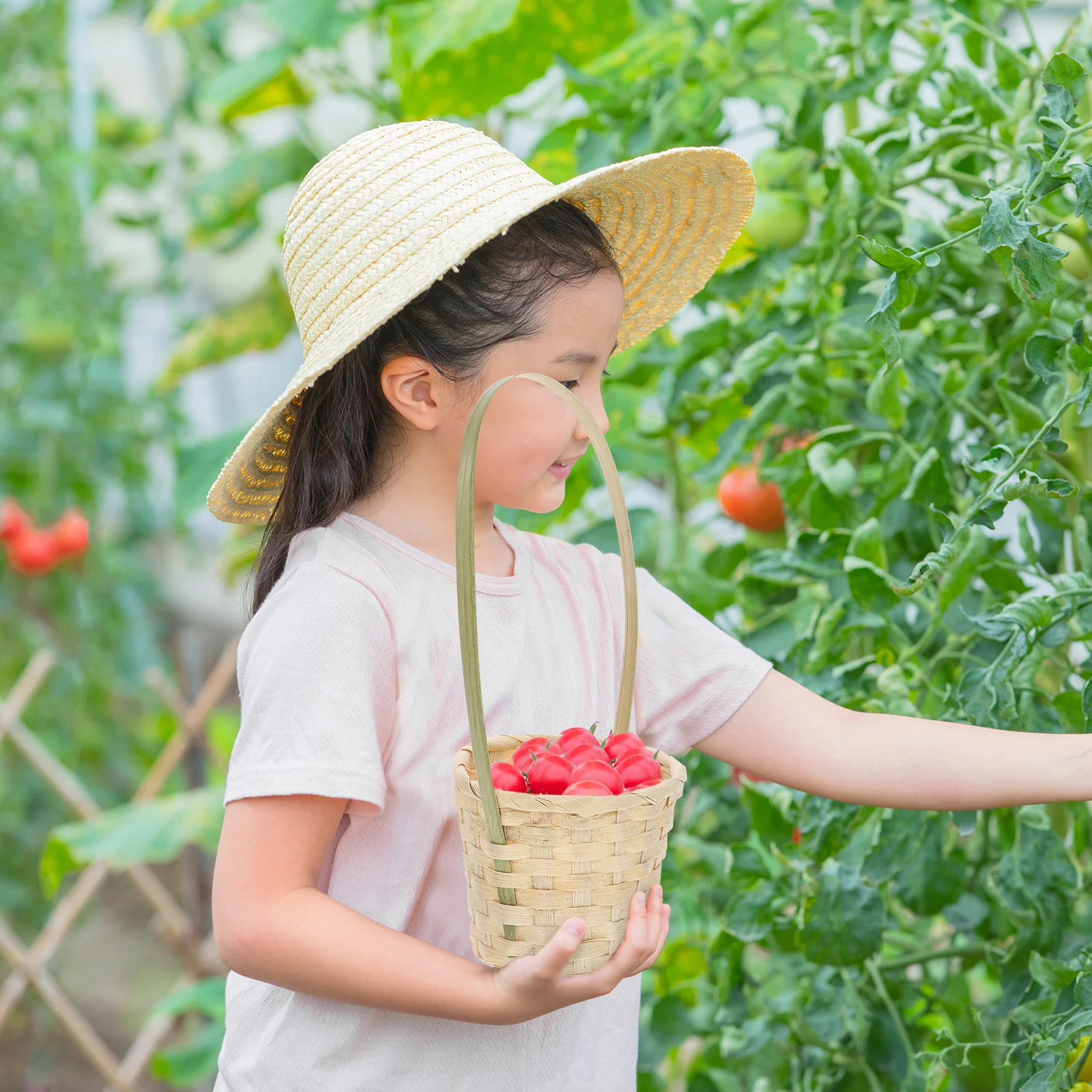 

8Pcs Portable Bamboo Woven Basket Multi-Function Storage Fruit Vegetable Flower Basket Outdoor Use Storage Container