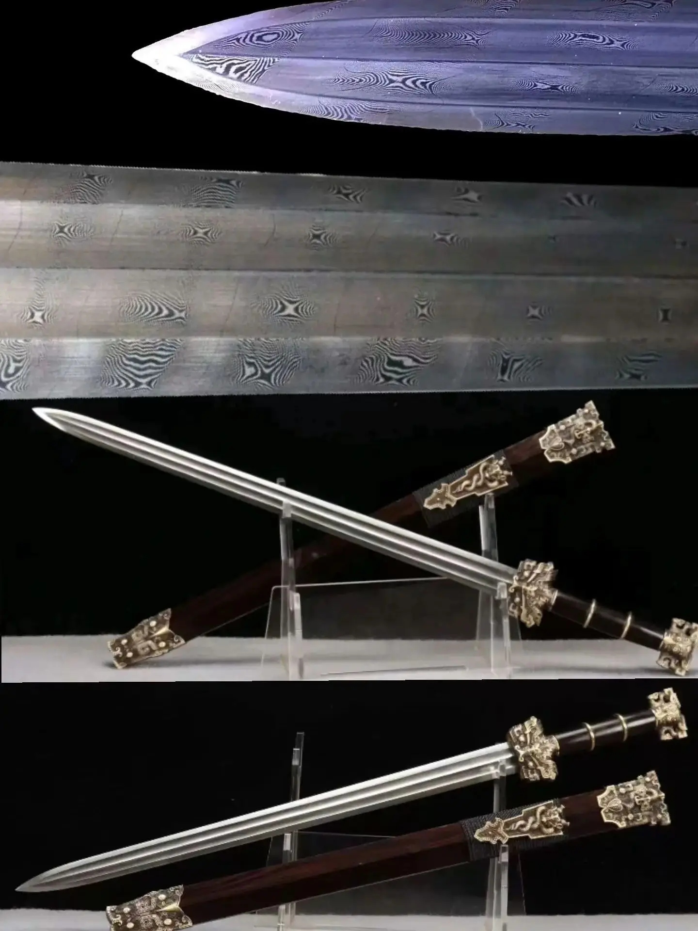 

Imperial Sword,Multi Refined Folded Twisted Patterned Steel Blade,Traditional Chinese Kungfu Battle Sword,Ebony Sheath,Unsharp