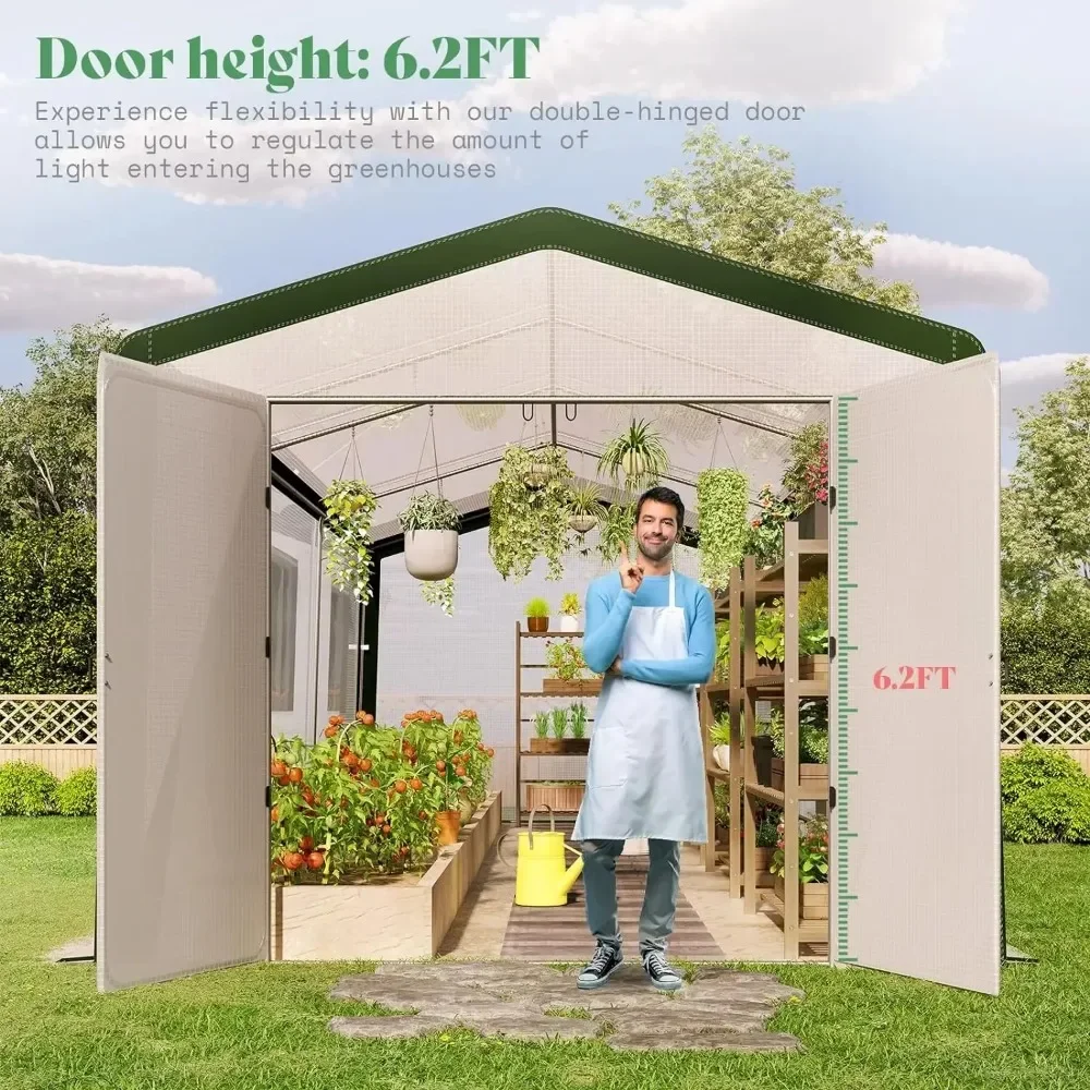 30x10x8.5FT Large Walk-in Tunnel Greenhouse for Outdoors, Heavy Duty Greenhouse with Upgraded Hinged Door 6 Large Vents PE Cover