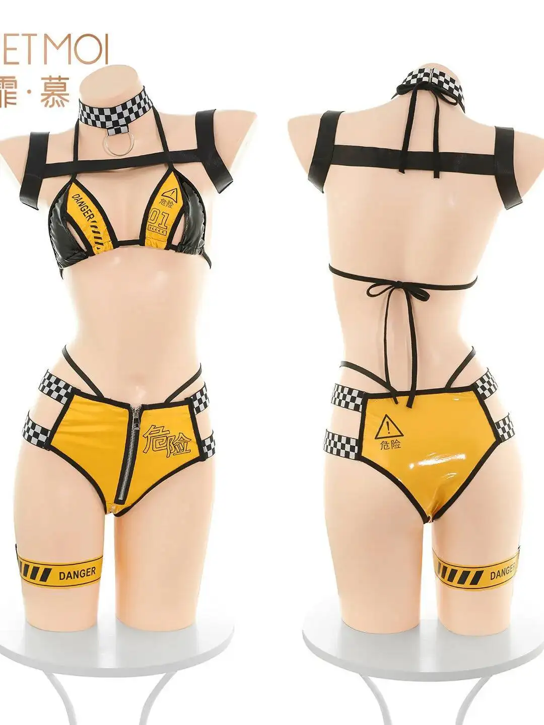 Ensembles de shorts sexy modèle petit cosplay ensemble en cuir verni ensembles de shorts de désir pur sexy dos nu sans manches charme de désir pur L54R