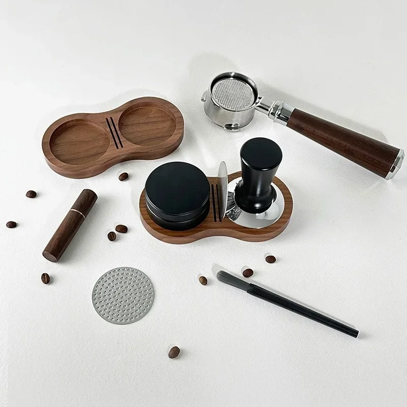 51/53/58MM Walnut Wood Coffee Tamper Mat Station Stand Coffee Powder Base Tamper Storage Pad Filter Screen Holder Coffee Tools