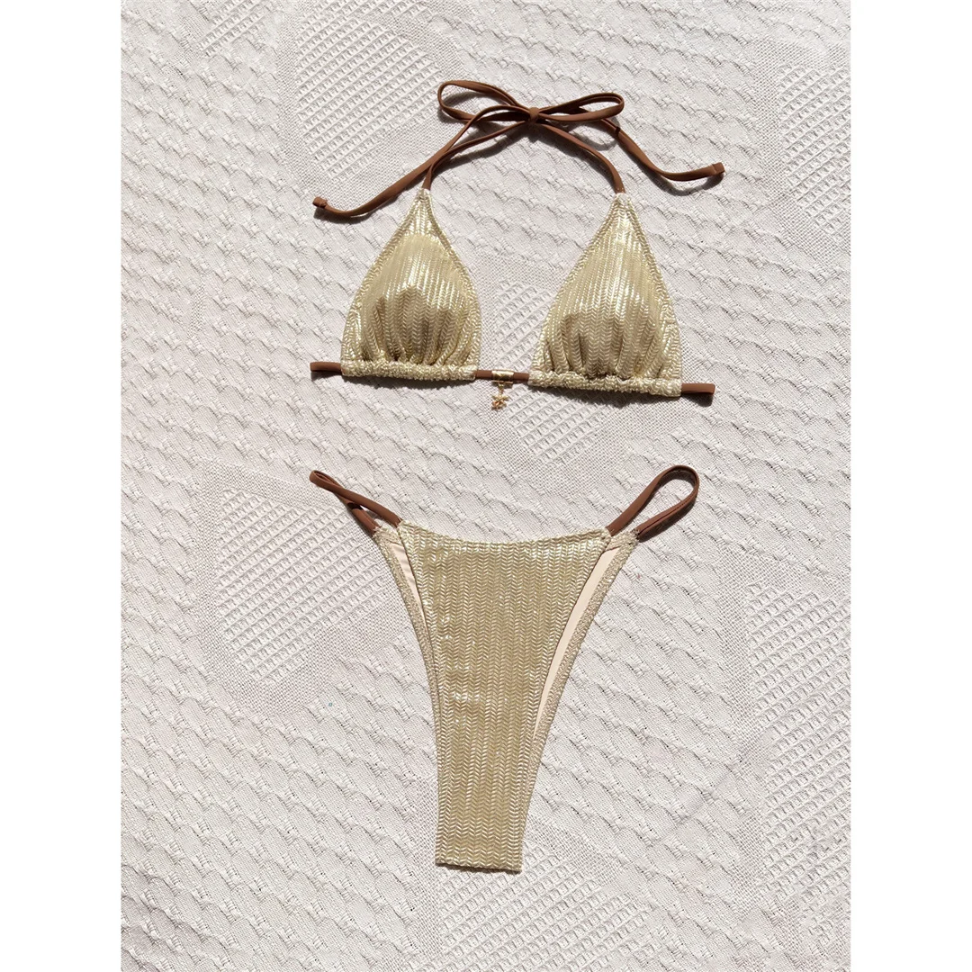S - XL Neuer Neckholder-Bikini mit hohem Beinausschnitt, Damen-Badebekleidung, zweiteiliger Bikini-Set, gepolsterter Badeanzug, Badeanzug, Schwimmanzug V8360 – Detail 4