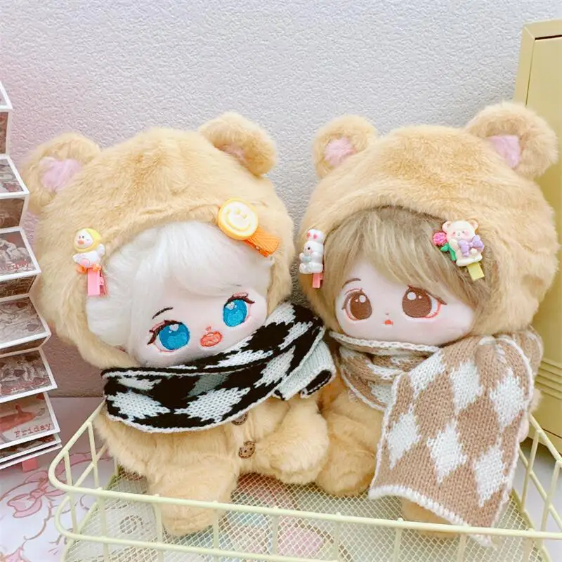 

20cm Doll Clothes Cute Fluffy Teddy Bear with Scarf Suit Outfit Plush Idol Doll 20cm DIY Clothes Accessory Collection Toys Gifts