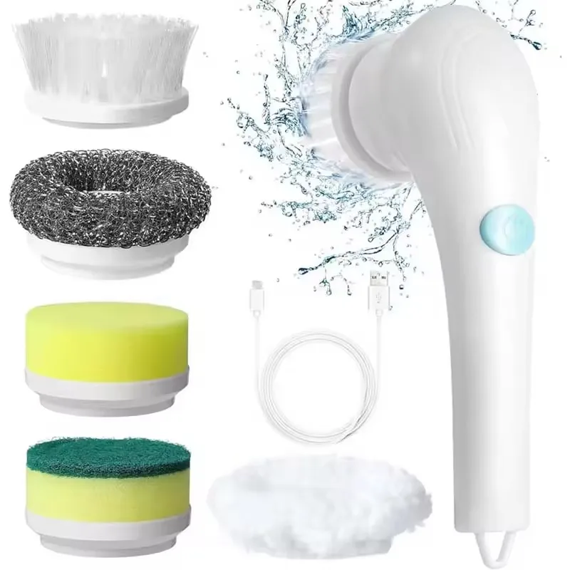 

Wireless Electric Cleaning Brush With 5 Replaceable Brush Heads Housework Kitchen Dishwashing Brush Bathtub Tile Spin Cleaning