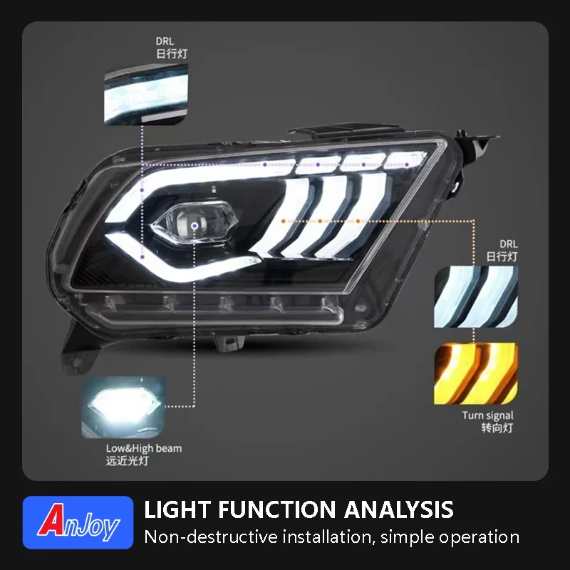 For Ford Mustang LED Headlight 2010-2014 Mustang Head Lamp Drl Projector Lens Automotive Accessories