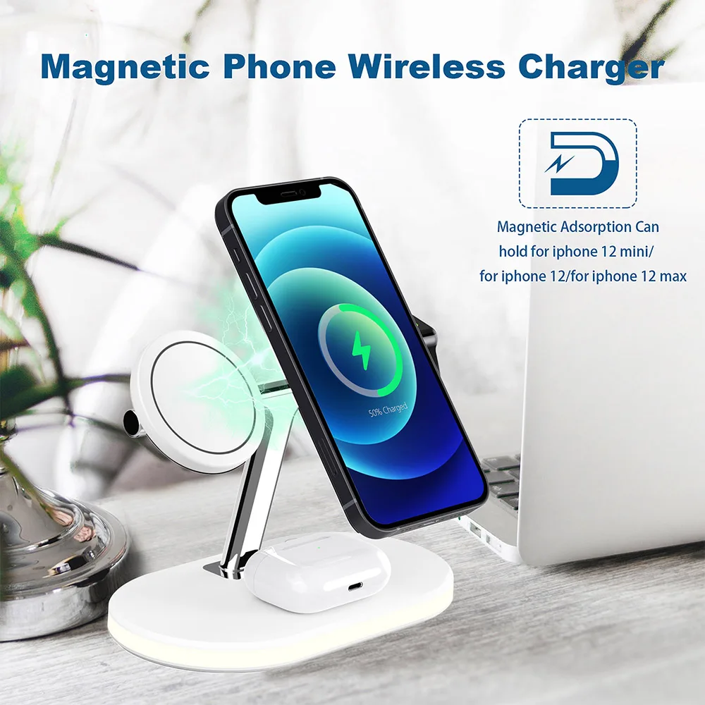 4 in 1 Magnetic Wireless Charger Stand For iPhone 12 Mini Pro Max Apple Watch 6 5 15W Fast Charging Dock Station For Airpods Pro