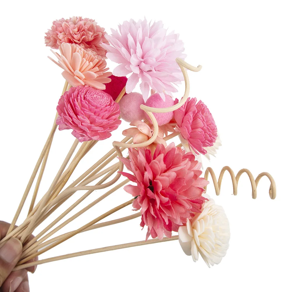 NEW 15PCS Pink Series Flower Rattan Sticks Fireless Fragrances Reed Diffuser Stick Diy Ornaments Home Decor