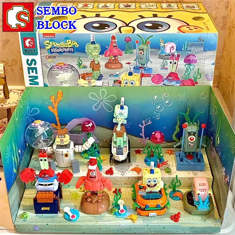 

SEMBO SpongeBob SquarePants Patrick Star building block set Kawaii animation peripheral children's toys birthday gift ornaments