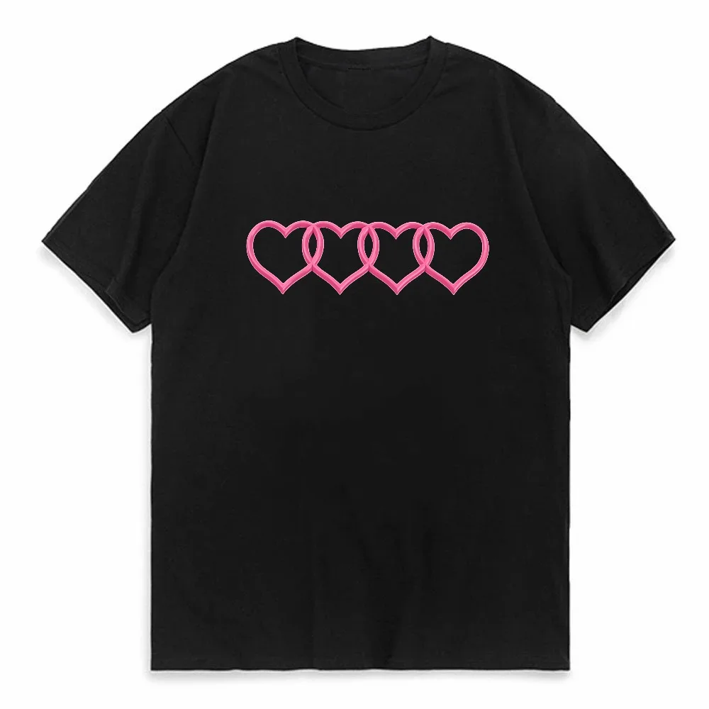 Camiseta com Estampa Geométrica de Coração para Mulheres, Manga Curta, Casual de Verão, Top Confortável