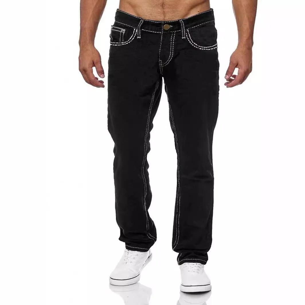 Novos homens estiramento jeans magros moda casual fino ajuste calças jeans calças azuis roupas de marca masculina tamanho S-3XL