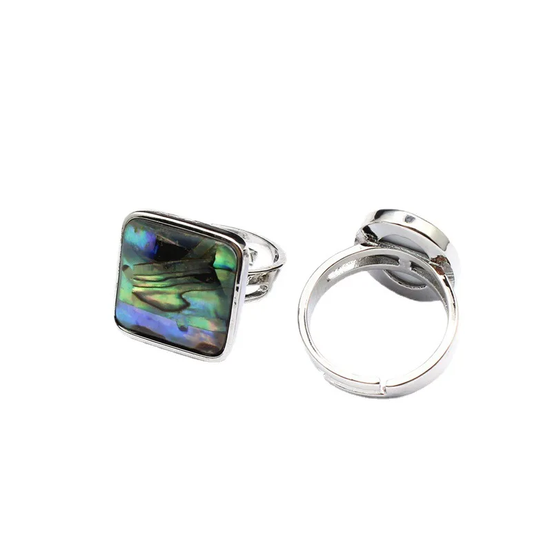 Natural Paua Shell Finger Rings Men Girl Mother of Pearl Abalone Shell Colorful Yellow Silver Color White Wedding Band