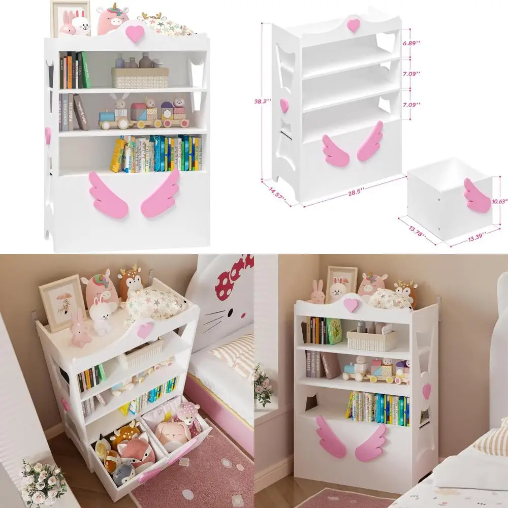 

Multifunctional 4-Tier Kids Bookcase with Storage Drawers and Toy Organizer Cabinet