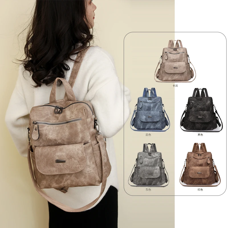 Designer Vintage Women Backpacks 2024 New Pu Leather School Backpack for Gilrs Large Capacity Ladies Travel Luxury Shoulder Bags