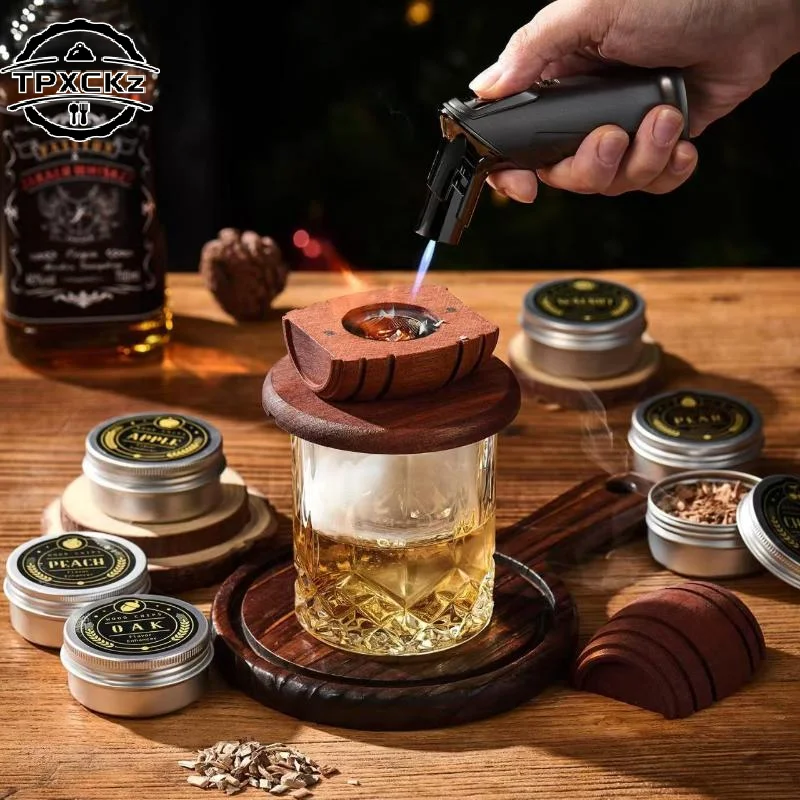 Whiskey Barrel Smoker Set - Bar Cocktail Flavoring Tool With Barrel & Filter, Smoking Infuser For Drink Enhancement