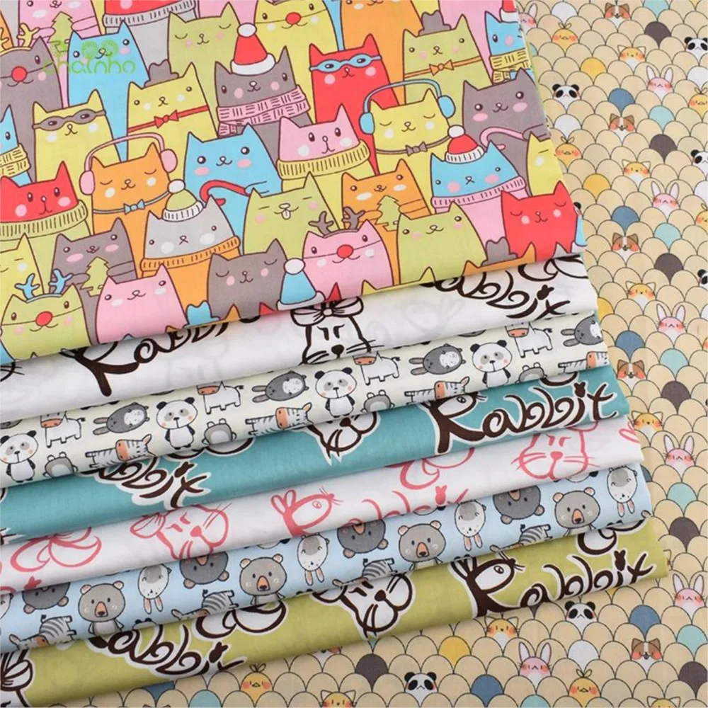 Chainho,Printed Twill Weave Cotton Fabric,Patchwork Cloth,DIY Sewing Quilting Material,Cartoon Series,2 Specification,CC105