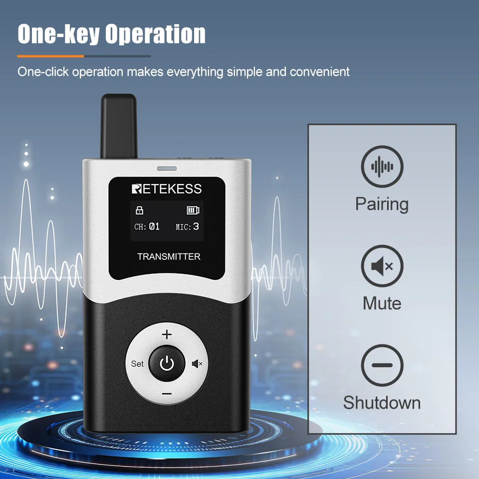 Retekess T130U UHF Tour Guide System Audio Guide Set for Church Translation Visit Tourism Factory Training Teaching Conference