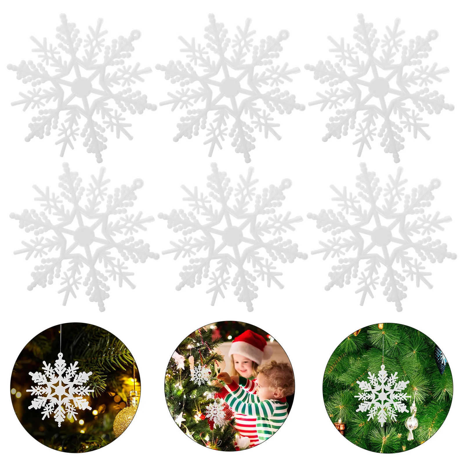 

10Pcs Christmas Snowflake Pieces White Plastic 12-Petal Holiday Decor for Winter Wedding Party Ceiling Hanging Snowflake