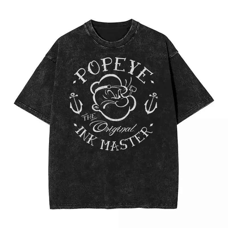 Washed T Shirt Popeyes Ink Master Hip Hop Vintage T-Shirts Oversize Cartoon Streetwear 100% Cotton Summer Tee Shirt Men Women