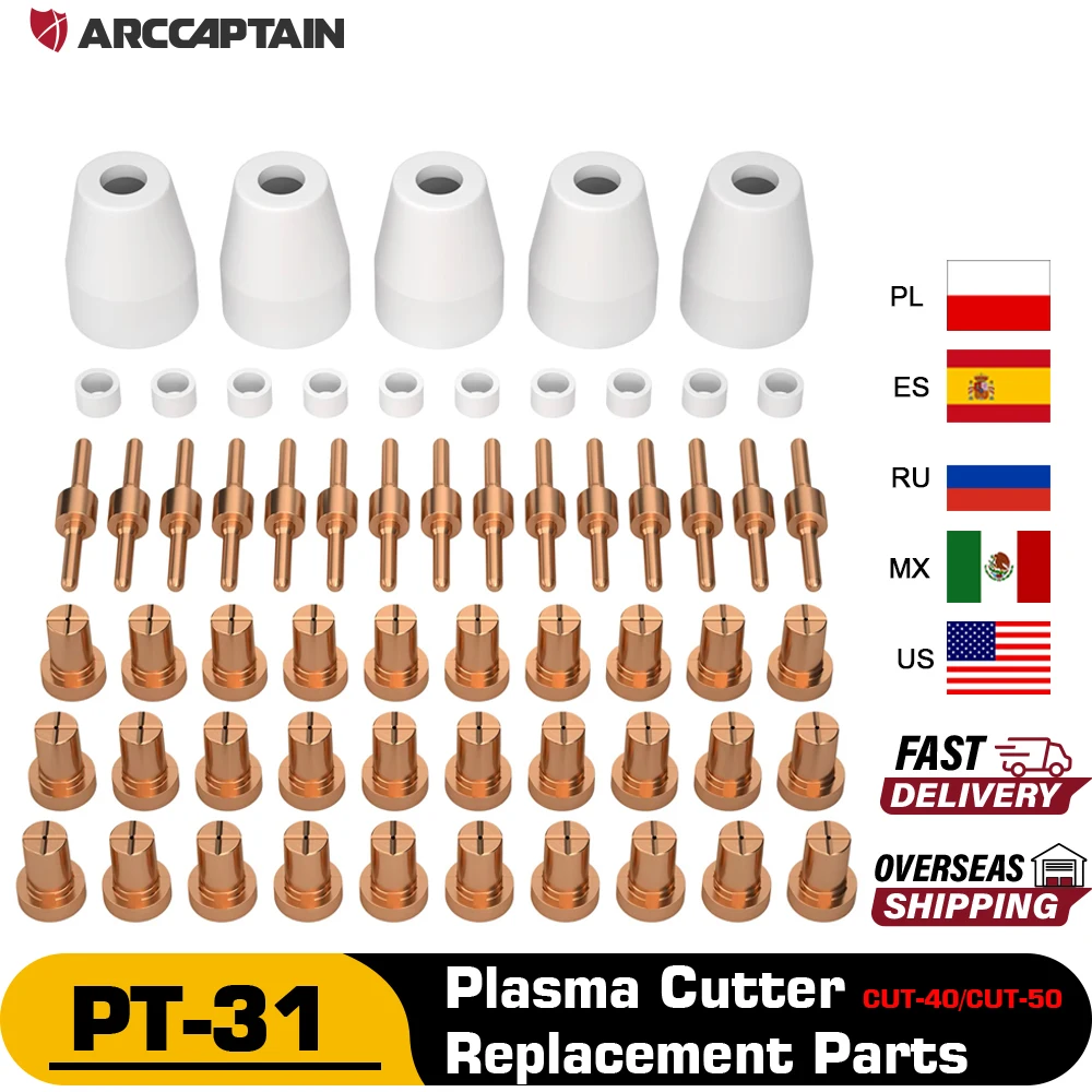 ARCCAPTAIN 60/110PCS PT-31 Plasmaschneidspitze Elektroden- und Düsensätze Verbrauchsmaterialien Zubehör für CUT40 50 Plasmaschneider-Werkzeuge