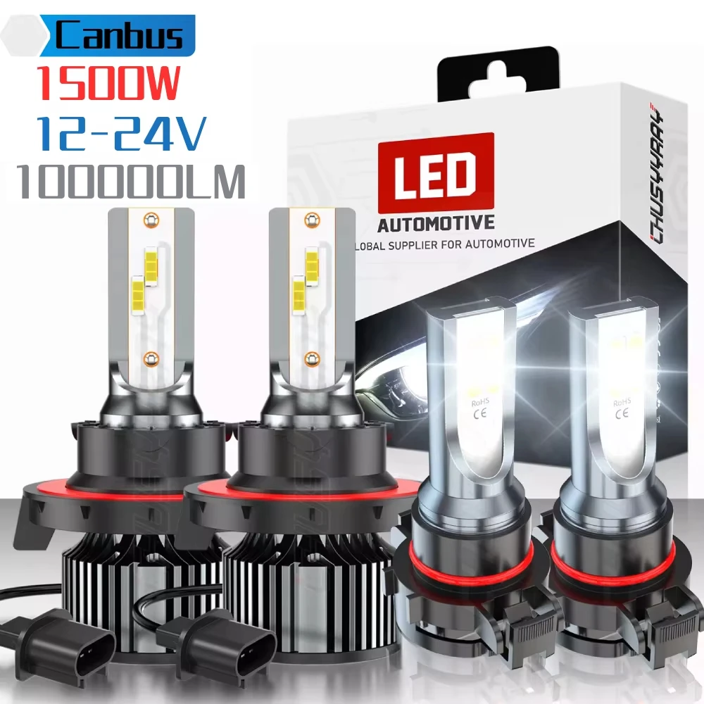 

4x Canbus 9008 H16 LED Headlight + 5202 Fog light Bulbs 12-24V 1500W 6500K 100000LM IP68 Waterproof 1:1 Same Size Plug and play