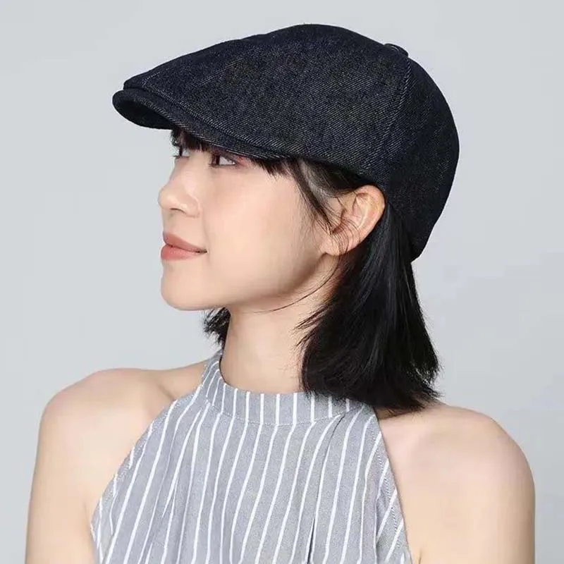 

Harajuku Denin Ковбойский берет Кепка для женщин Осенняя мода Ins Стиль Кепка газетчика Мужская классическая темно-синяя джинсовая кепка Snapback с черепом